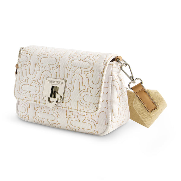 Concept One True Religion Quilted Denim Horseshoe Flap Crossbody White