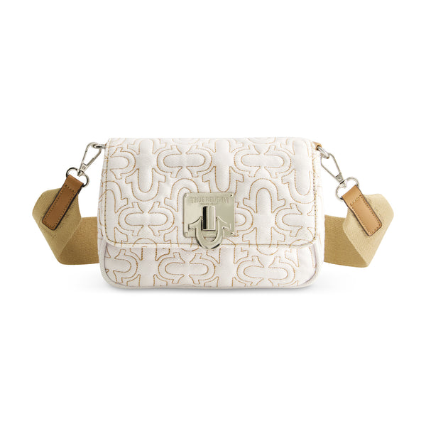concept one True Religion Quilted Denim Horseshoe Flap Crossbody White
