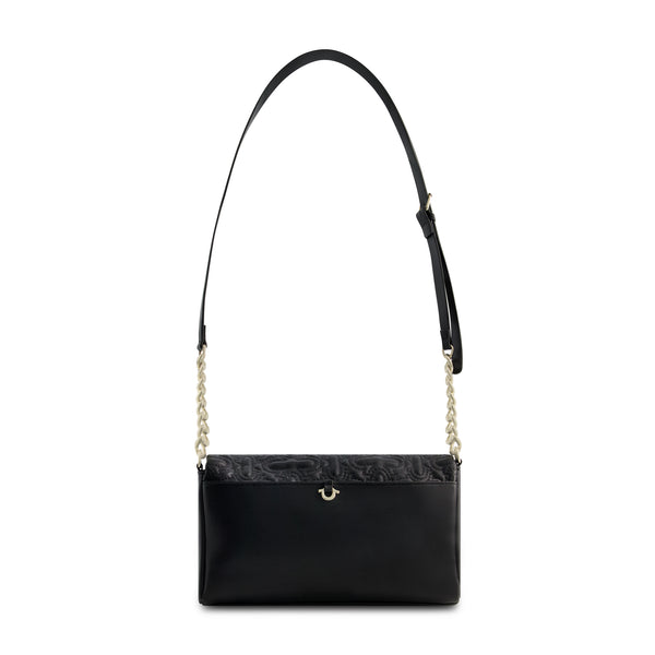 Concept One True Religion Quilted Horseshoe Flap Hobo BLACK