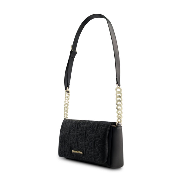 Concept One True Religion Quilted Horseshoe Flap Hobo BLACK