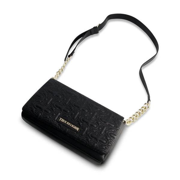 Concept One True Religion Quilted Horseshoe Flap Hobo BLACK