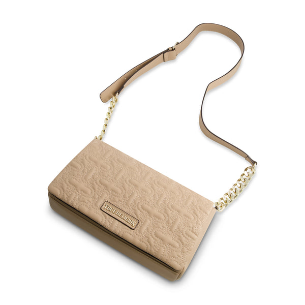 Concept One True Religion Quilted Horseshoe Flap Hobo CAMEL
