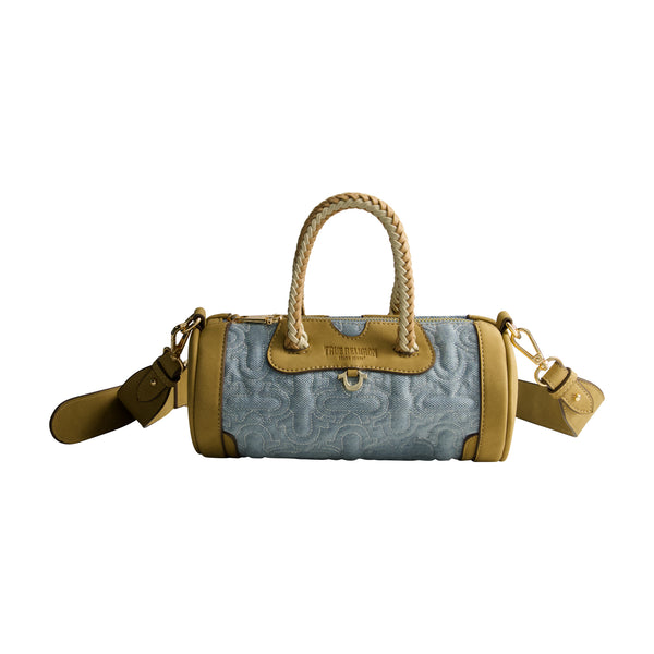 concept one True Religion Quilted Horseshoe Mini Duffel Crossbody Bag DENIM