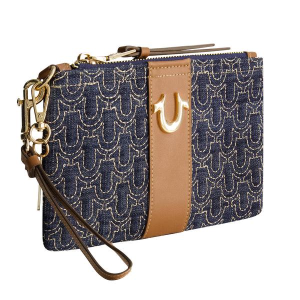Concept One True Religion Quilted Horseshoe Wristlet Pouch DARK DENIM