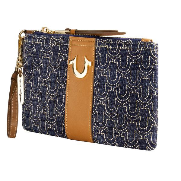 Concept One True Religion Quilted Horseshoe Wristlet Pouch DARK DENIM