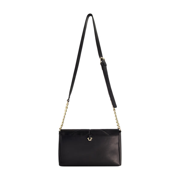 Concept One True Religion Quilted Logo Plaque Flap Bag Black