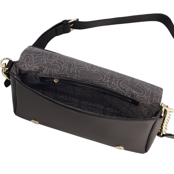 Concept One True Religion Quilted Logo Plaque Flap Bag Black