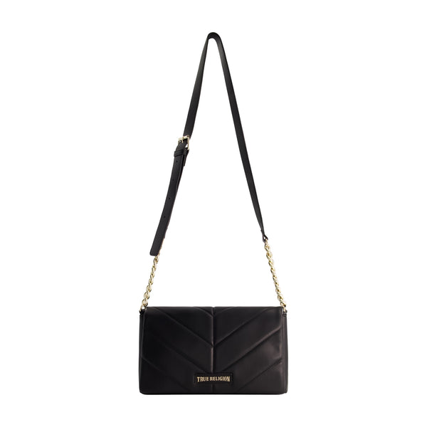 concept one True Religion Quilted Logo Plaque Flap Bag Black