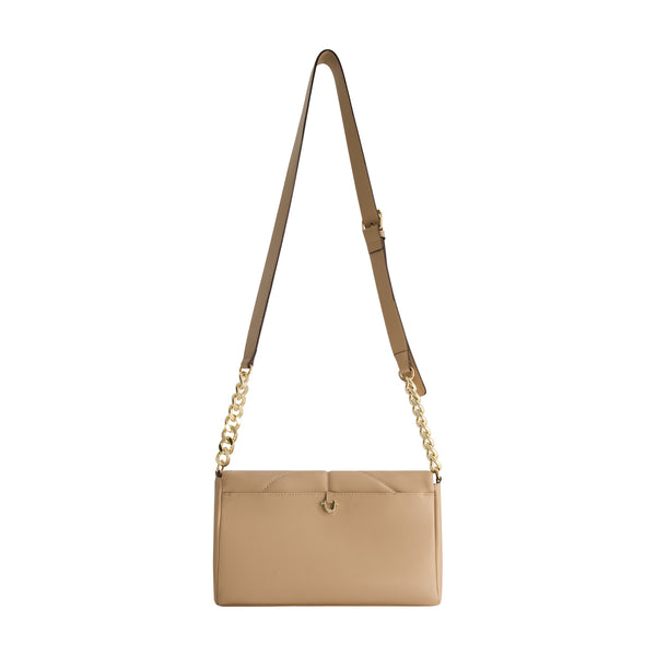 Concept One True Religion Quilted Logo Plaque Flap Bag Camel