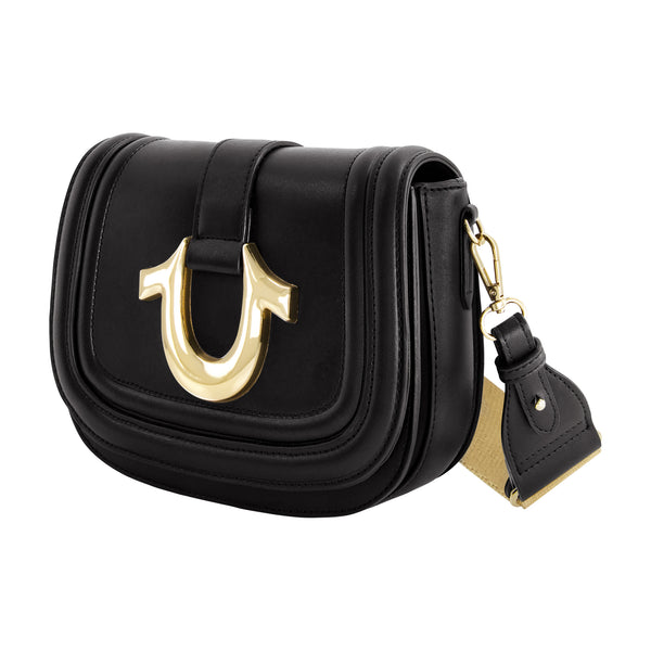 Concept One True Religion Saddle Bag With Gold Hardware BLACK