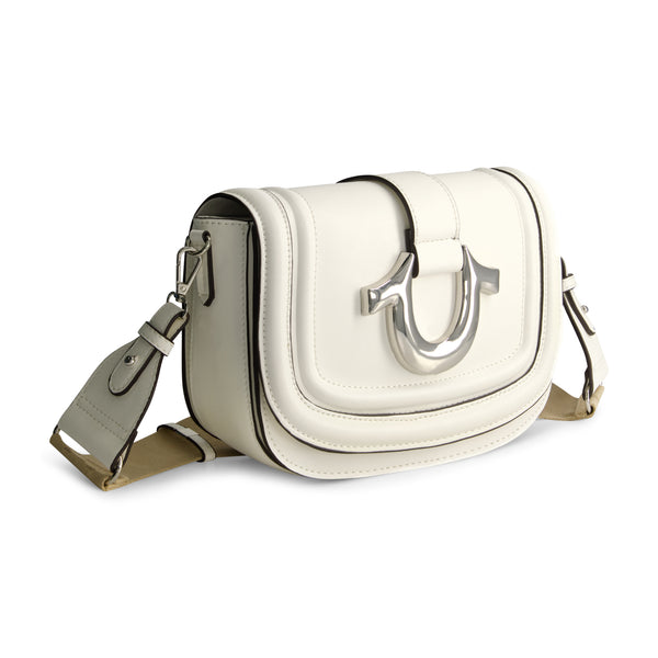 Concept One True Religion Saddle Bag With Gold Hardware WHITE