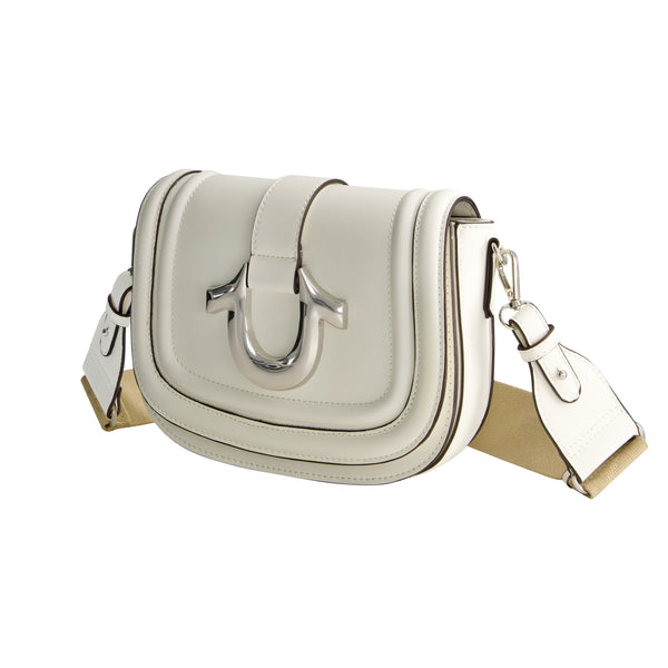 Concept One True Religion Saddle Bag With Gold Hardware WHITE