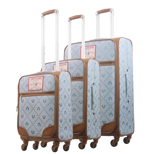 concept one True Religion Soft Sided 3 pc spinner Luggage Set DENIM
