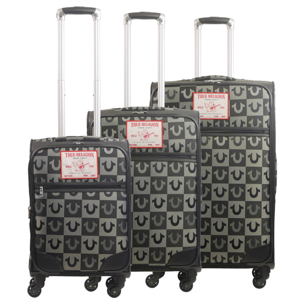 Concept One True Religion Soft Sided 3 Pc Spinner Luggage Set BLACK
