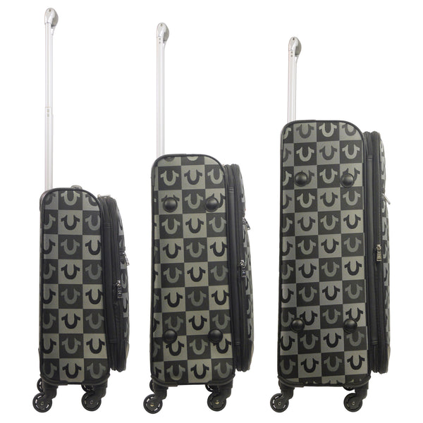 Concept One True Religion Soft Sided 3 Pc Spinner Luggage Set BLACK