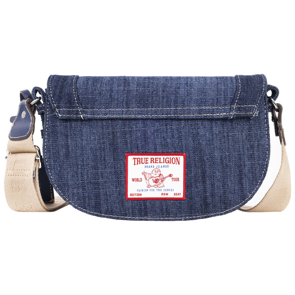 Concept One True Religion Studded Horseshoe Denim Flap Bag