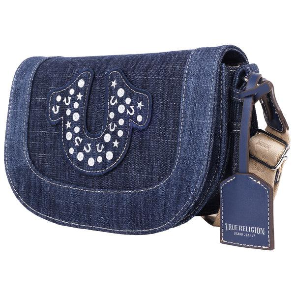 Concept One True Religion Studded Horseshoe Denim Flap Bag
