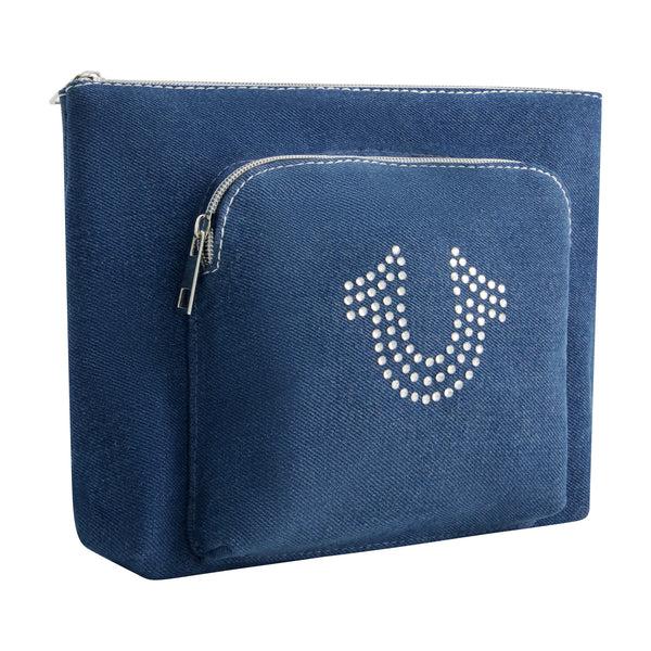 Concept One True Religion Trapazoid Zip Cosmetic Bag With Exterior Zip Pocket DENIM