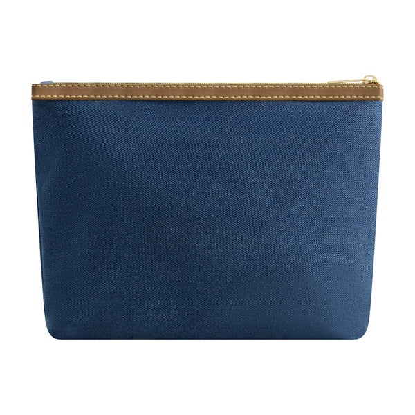 Concept One True Religion Trapazoid Zip Cosmetic Bag With Exterior Zip Pocket DENIM