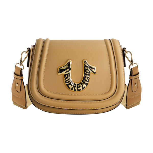 concept one True Religion Women's Crossbody Bag with Branded Logo Detail CAMEL