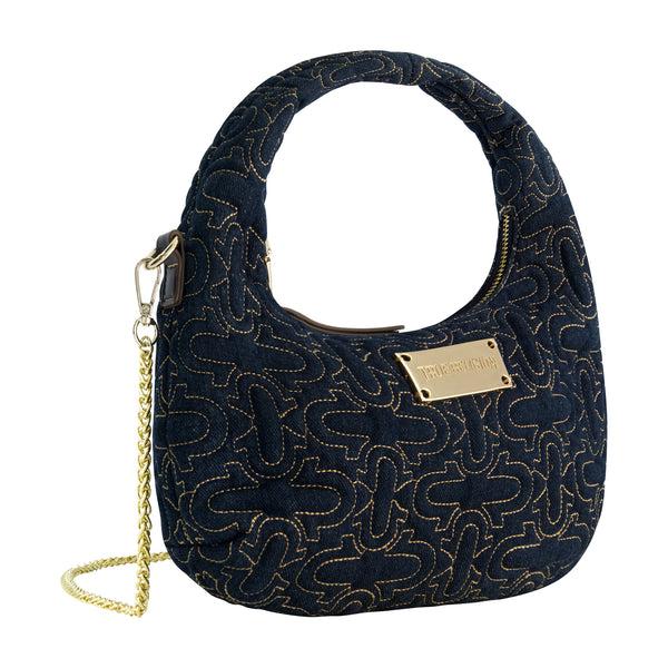 Concept One True Religion Women's Quilted Denim Hobo Bag With Gold Detailing DENIM