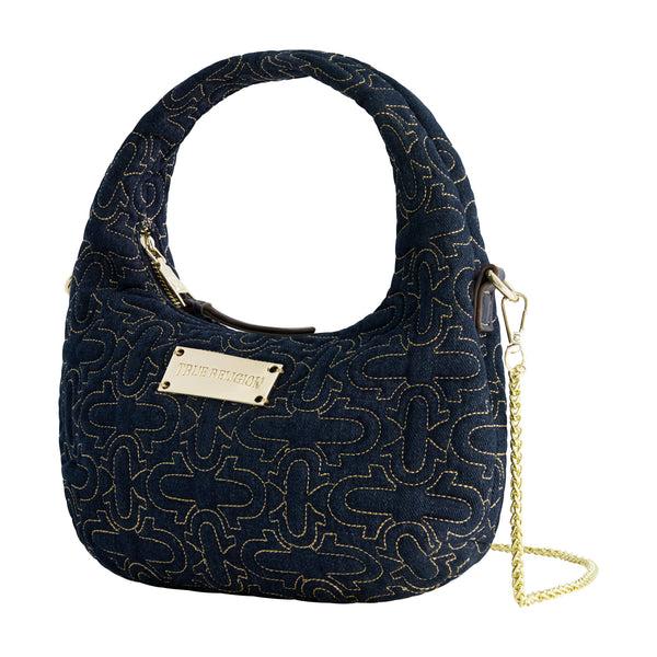 Concept One True Religion Women's Quilted Denim Hobo Bag With Gold Detailing DENIM