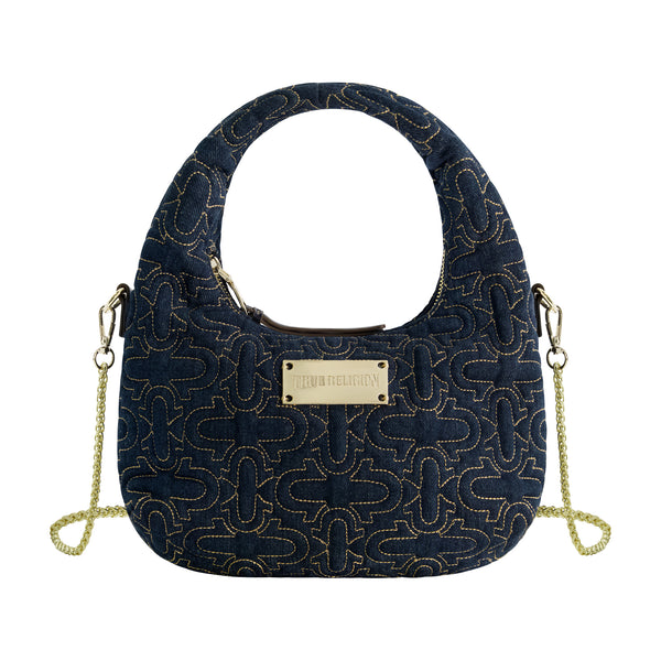 concept one True Religion Women's Quilted Denim Hobo Bag with Gold Detailing DENIM