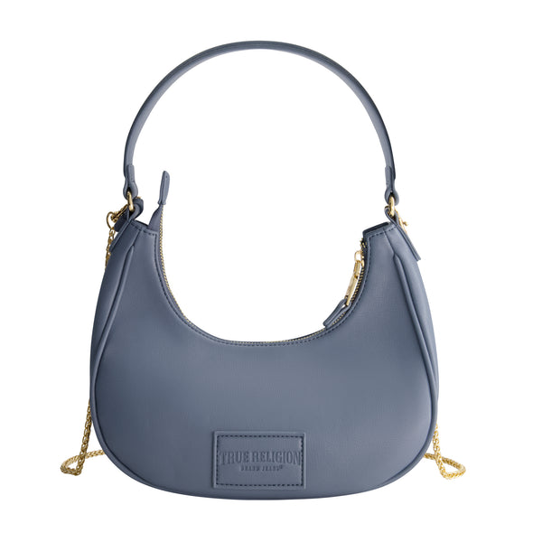 Concept One True Religion Zip Top Crescent Hobo Bag BLUE