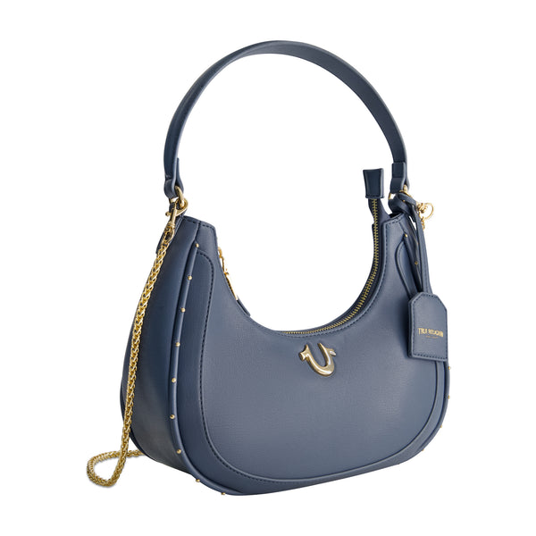 Concept One True Religion Zip Top Crescent Hobo Bag BLUE