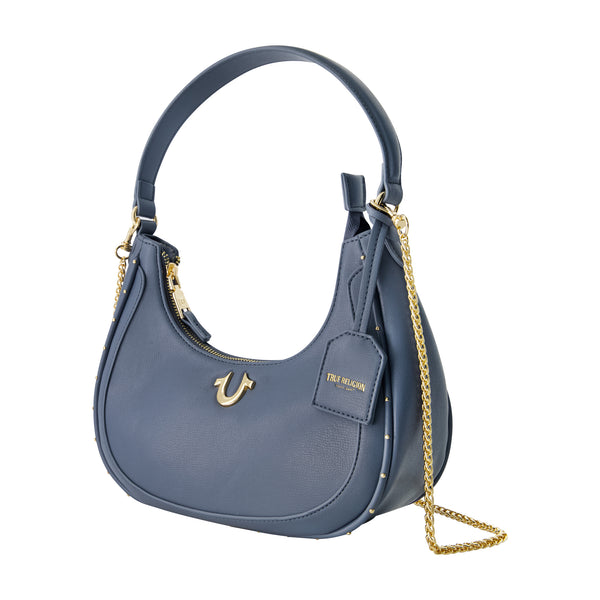 Concept One True Religion Zip Top Crescent Hobo Bag BLUE