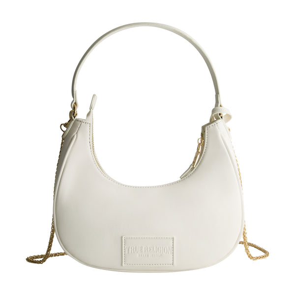 Concept One True Religion Zip Top Crescent Hobo Bag WHITE