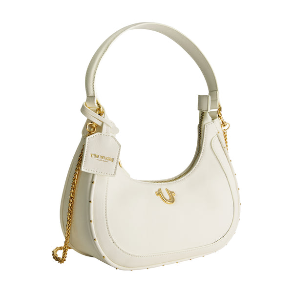 Concept One True Religion Zip Top Crescent Hobo Bag WHITE