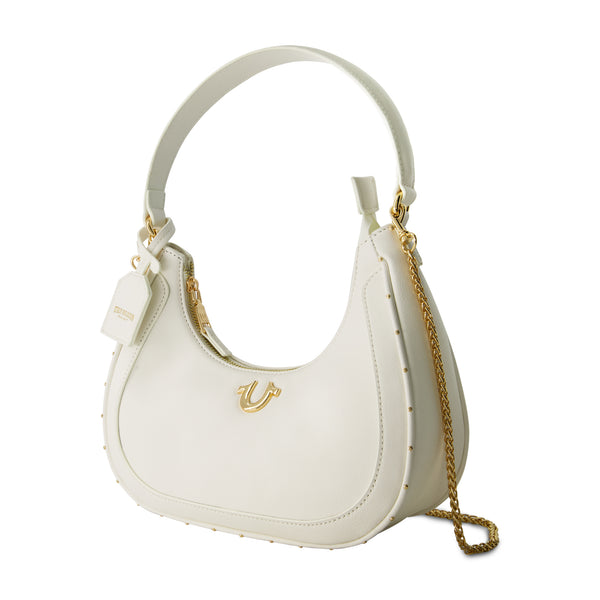 Concept One True Religion Zip Top Crescent Hobo Bag WHITE