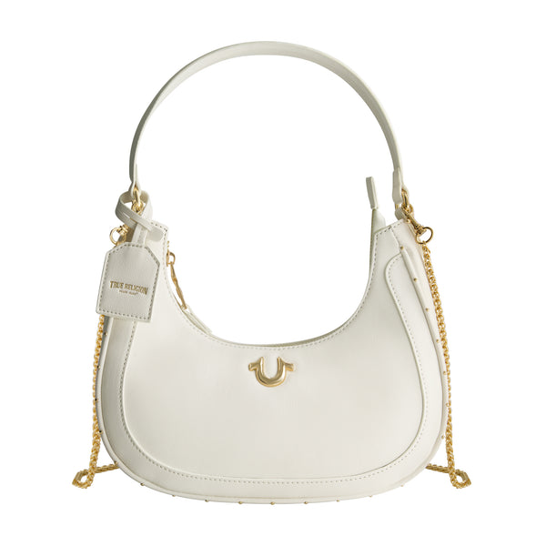 concept one True Religion Zip Top Crescent Hobo Bag WHITE