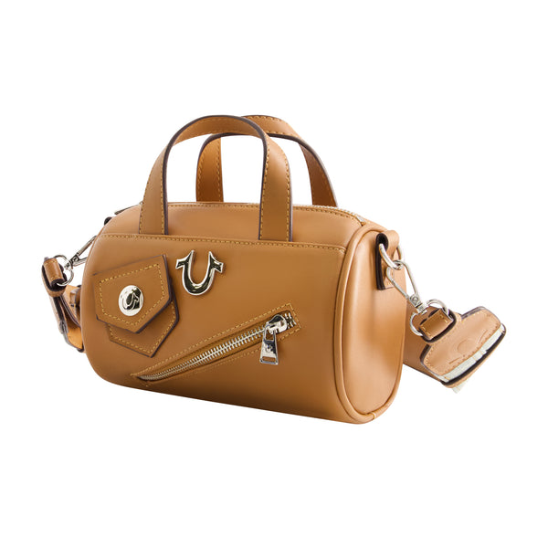 Concept One True Religion Zip Top Mini Duffle Handbag Cognac