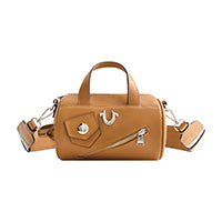 concept one True Religion Zip Top Mini Duffle Handbag Cognac