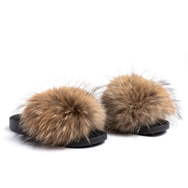 confetti Confetti Brown Fox Fur Slides