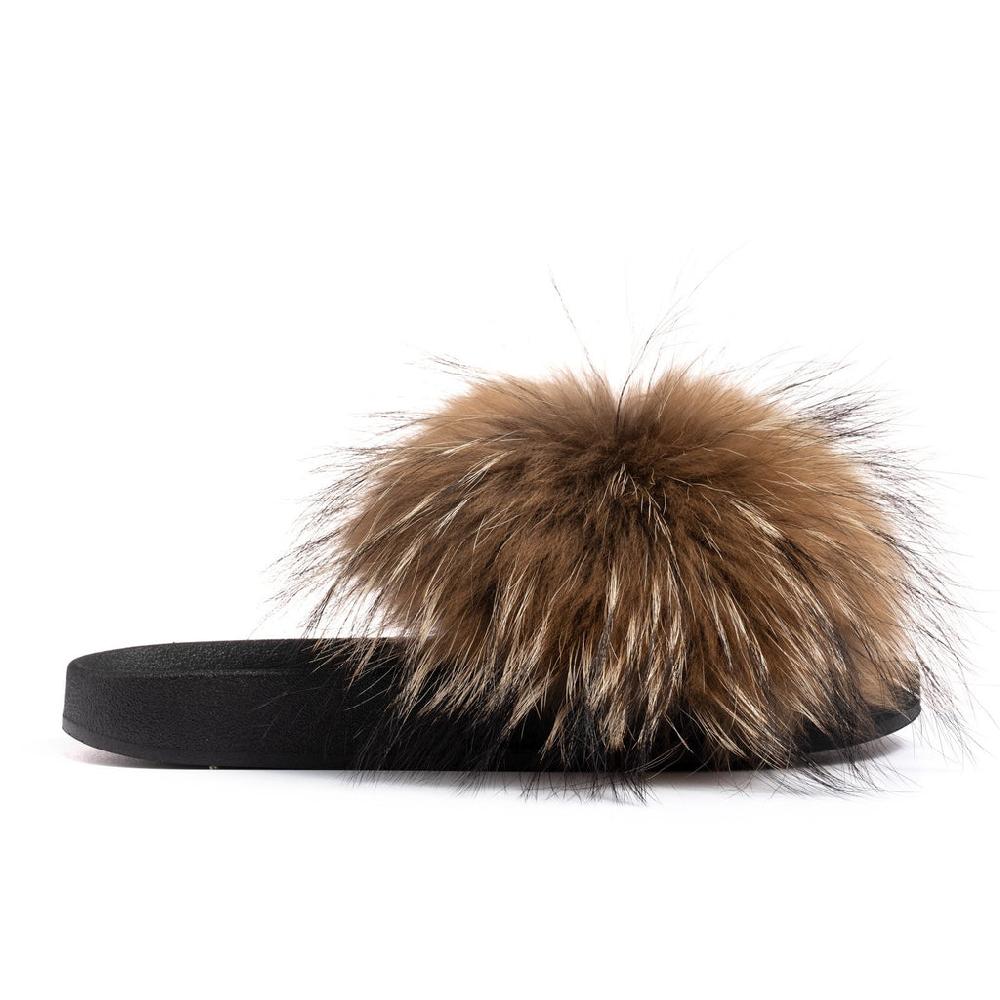 confetti Confetti Brown Fox Fur Slides