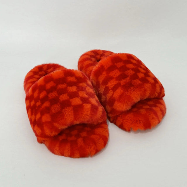 Confetti Confetti Checker Fur Slippers ( 3 Colors )