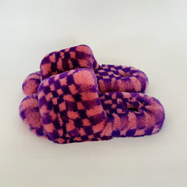 Confetti Confetti Checker Fur Slippers ( 3 Colors )