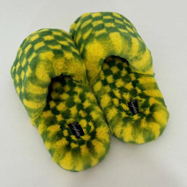 Confetti Confetti Checker Fur Slippers ( 3 Colors )