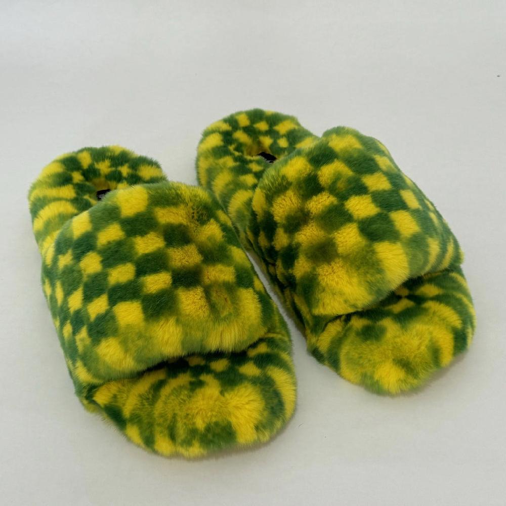 confetti Confetti Checker Fur Slippers ( 3 colors )