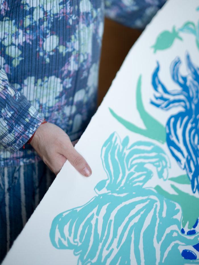 Connolly Blue Cut Flowers: Triptych Screen Print