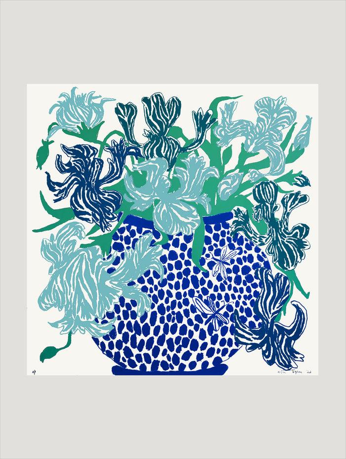 connolly Blue Cut Flowers: Triptych Screen Print