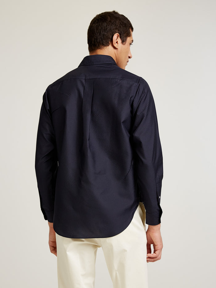 Connolly Dark Navy Silk Seersucker Shirt
