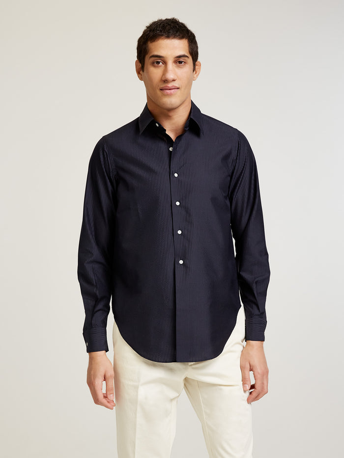 connolly Dark Navy Silk Seersucker Shirt