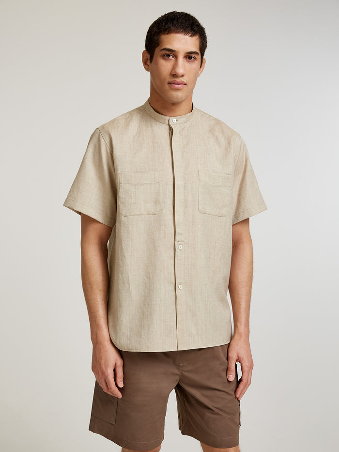 Connolly Natural Collarless Short Sleeve Shirt