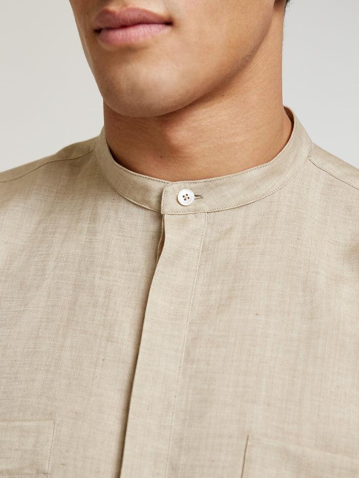 Connolly Natural Collarless Short Sleeve Shirt