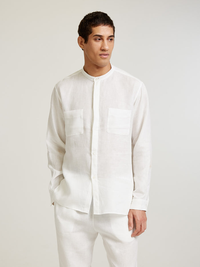 connolly White Collarless Long Sleeve Shirt