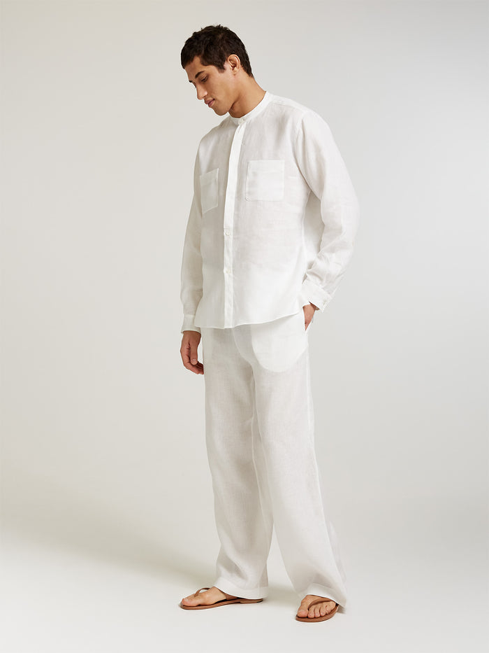 connolly White Collarless Long Sleeve Shirt